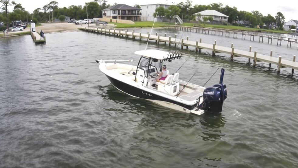 Fishing charter boat launching from dock at Paradise Charter Fishing
